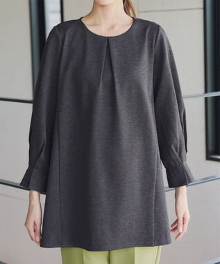 Tiaclasse L 【洗える】タックスリーブポンチチュニック チャコールグレー