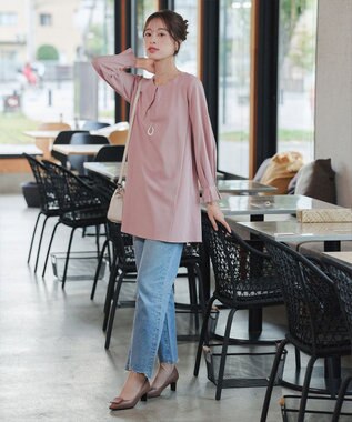 Tiaclasse L 【洗える】タックスリーブポンチチュニック ピンク