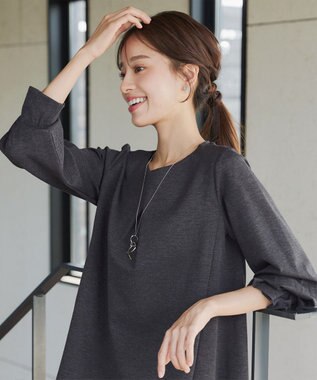 Tiaclasse L 【洗える】タックスリーブポンチチュニック チャコールグレー