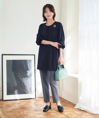 Tiaclasse L 【洗える】タックスリーブポンチチュニック ネイビー
