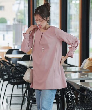 Tiaclasse L 【洗える】タックスリーブポンチチュニック ピンク