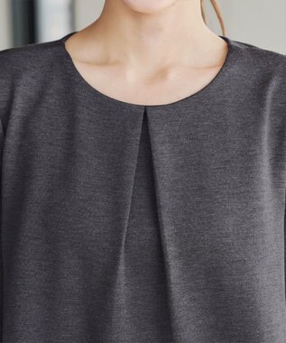 Tiaclasse L 【洗える】タックスリーブポンチチュニック チャコールグレー