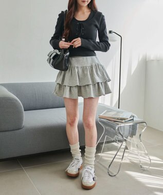 WEGO スウェットフリルスカパン 杢グレー