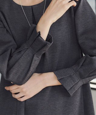 Tiaclasse L 【洗える】タックスリーブポンチチュニック チャコールグレー