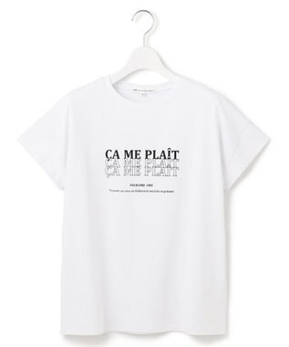 23区 L 【UVカット/洗える】CA ME PLAIT ロゴTシャツ オフ×ブラック