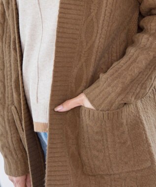 Tiaclasse L 【洗える】大人華やかなアラン柄ニットカーディガン キャメル