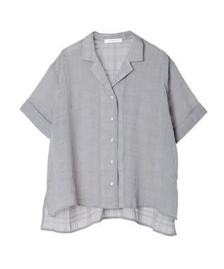 Green Parks シアーチェック開襟ブラウス Grayish Blue