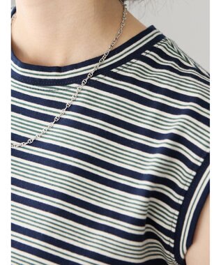 AMERICAN HOLIC マルチボーダーノースリーブカットプルオーバー Navy