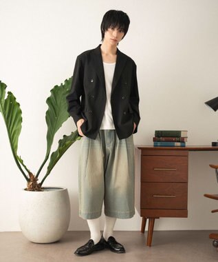 WEGO 【フォーマル/セットアップ対応】ダブルテーラードジャケット ブラックストライプ