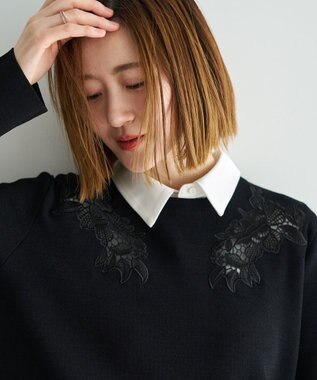 YECCA VECCA 2way襟付きレースニット Black
