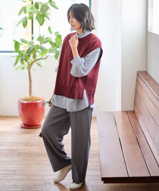 ANY 【洗濯機可】スリットニットベスト ワイン