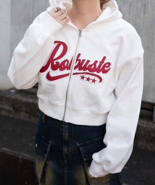 WEGO ロゴジップショートパーカー ホワイトアイボリー