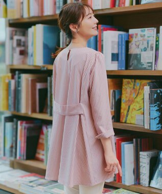 Tiaclasse L 【おのののかさん着用】半袖＆七分袖選べる袖丈バックフレアチュニック 新色 七分袖ピンクストライプ