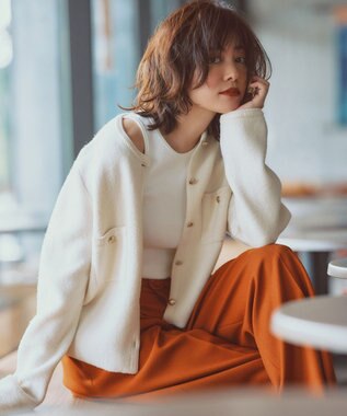 23区 S 【洗える】ミニブークレニット カーディガン アイボリー系