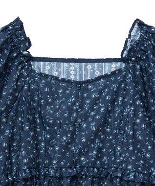 earth music&ecology フラワー刺繍フリルヘムブラウス Navy
