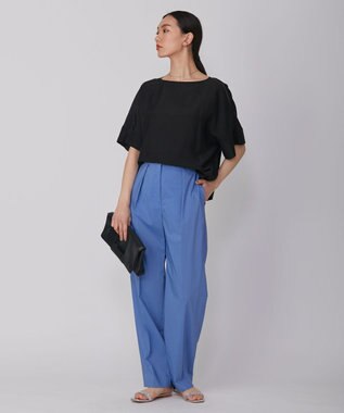 ICB 【洗える】 エコナイロンストレッチ ワイドストレートパンツ スマルトブルー