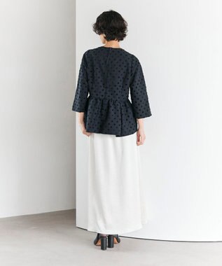 #Newans 【洗濯機可】ジャガ―ドドットペプラムブラウス ネイビー
