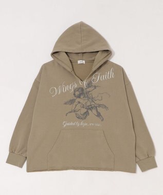 WEGO 【ユニセックス着用ITEM】ヴィンテージグラフィックキーネックプルパーカー ベージュその他