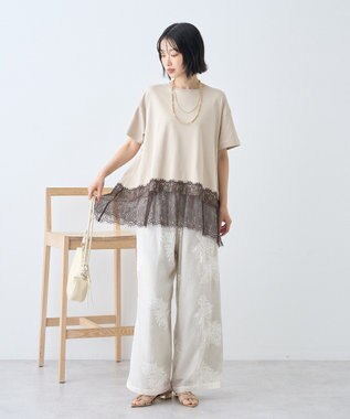AMERICAN HOLIC 裾レース半袖プルオーバー Gray Beige