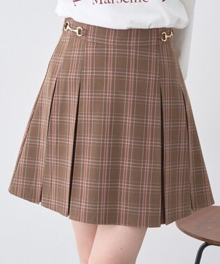 earth music&ecology 【セットアップ可】ビット付きミニスカート Check Brown
