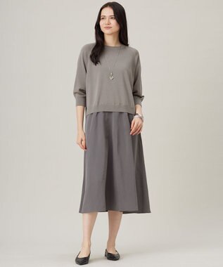 自由区 S 【洗える】タフタコンビ ワンピース グレー×シルバー