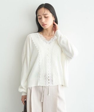 earth music&ecology 【2WAY】レーストリムシアーニットカーディガン Ivory