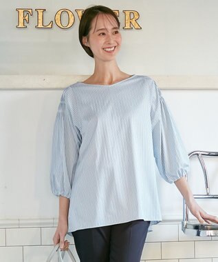 自由区 L 【洗える】ストレッチシャーティング ブラウス