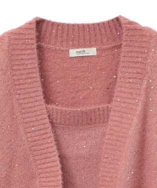 earth music&ecology ＳＥＴ２点スパンコールニットボレロ×タンク Pink