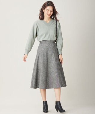 ANY SIS 【洗える】ベルトポイントフレア スカート 白黒ツイード