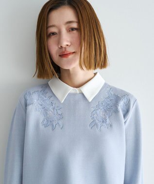 YECCA VECCA 2way襟付きレースニット Grayish Blue