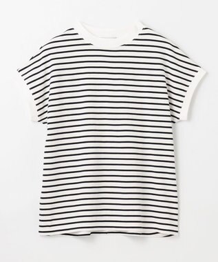 ANY L 【大好評につき新色登場！】モックネックフレンチスリーブ ボーダーＴシャツ ホワイト×ブラック