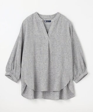 ANY L 【手洗い可能】ヨーロピアンリネンスキッパーネックブラウス チェック