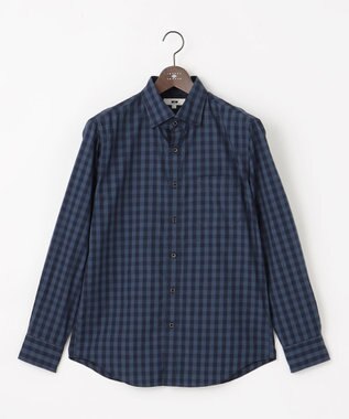 JOSEPH ABBOUD 【綿100％】メランジギンガムチェック シャツ ネイビー系4