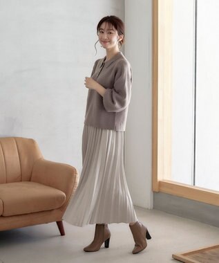 Tiaclasse 【洗える】衿付きパフ袖ニット モカ