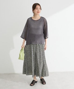 Green Parks 七分袖コットンメッシュラグラントップス Orange