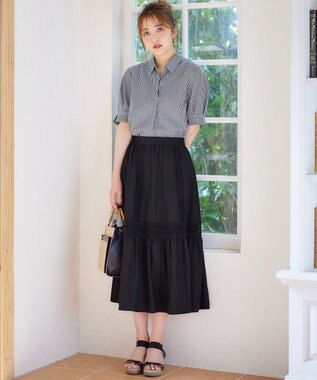 ANY SIS 【洗える】レースポイントティアード スカート ブラック