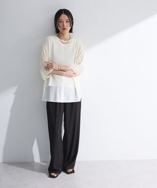 Green Parks 七分袖コットンメッシュラグラントップス Orange