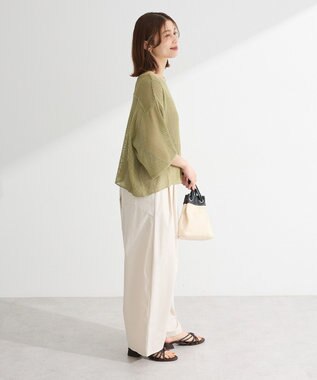 Green Parks 七分袖コットンメッシュラグラントップス Orange