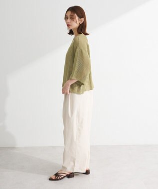 Green Parks 七分袖コットンメッシュラグラントップス Orange