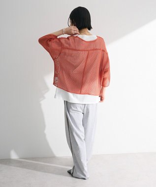 Green Parks 七分袖コットンメッシュラグラントップス Orange