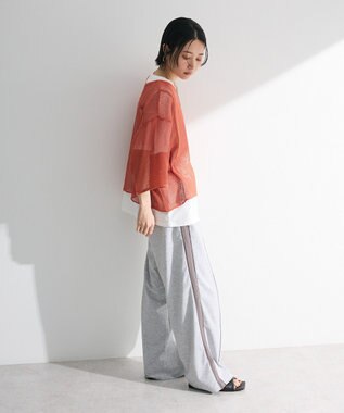 Green Parks 七分袖コットンメッシュラグラントップス Orange