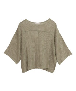 Green Parks 七分袖コットンメッシュラグラントップス Orange