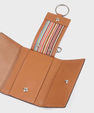 Paul Smith ベジタンストライプトリム キーケース ダークブラウン