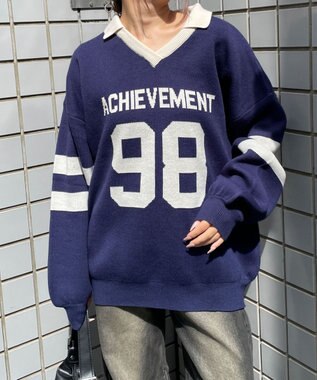 WEGO ナンバリングジャガードニット ネイビー