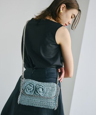 TOPKAPI 【TREASURE TOPKAPI】フラワーモチーフ チェーン ショルダーバッグ ブルーグレー