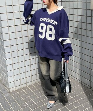 WEGO ナンバリングジャガードニット ネイビー