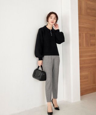 Tiaclasse 【洗える】衿付きパフ袖ニット ブラック