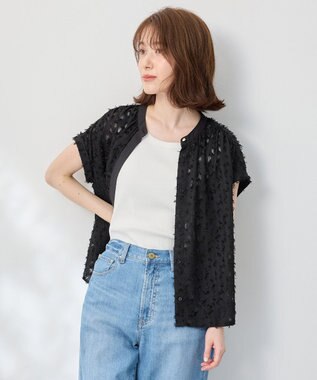 ANY 【洗濯機可】フェザーカットジャガードブラウス ブラック