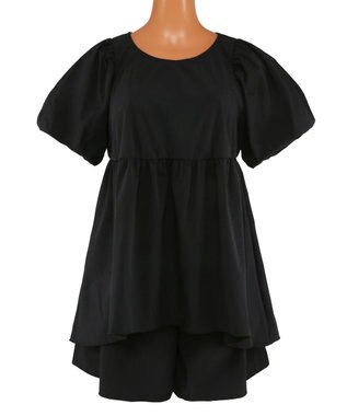 San-ai Resort（三愛水着楽園） 【UPF50＋】　パフスリーブキュロット3点セット　9M・11L　【San-ai Resort（サンアイリゾート）】 ブラック