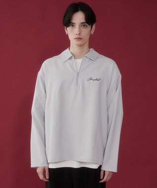 WEGO 【軽量/シワにならない】ドライポリハーフZIPシャツ（LS） ライトグレー